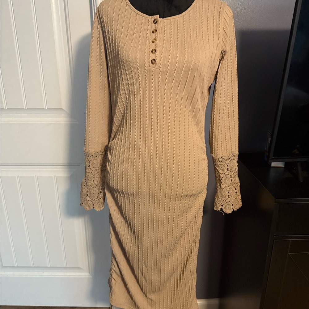 Elegant Tan Knit Dress